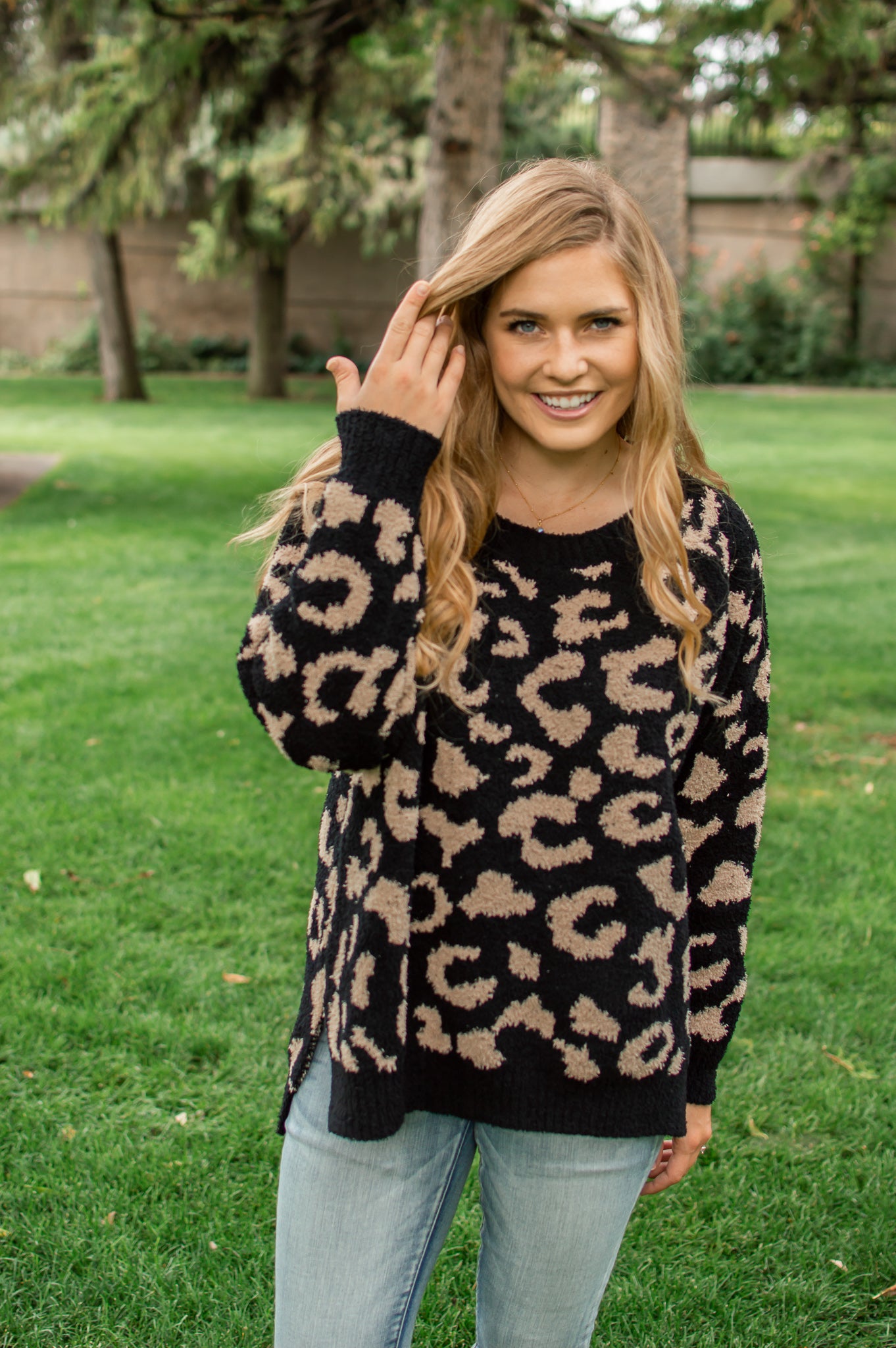 Fuzzy Black Leopard Sweater